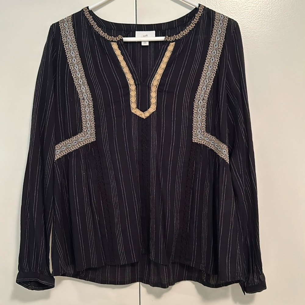J.Jill black embroidered top size small petite